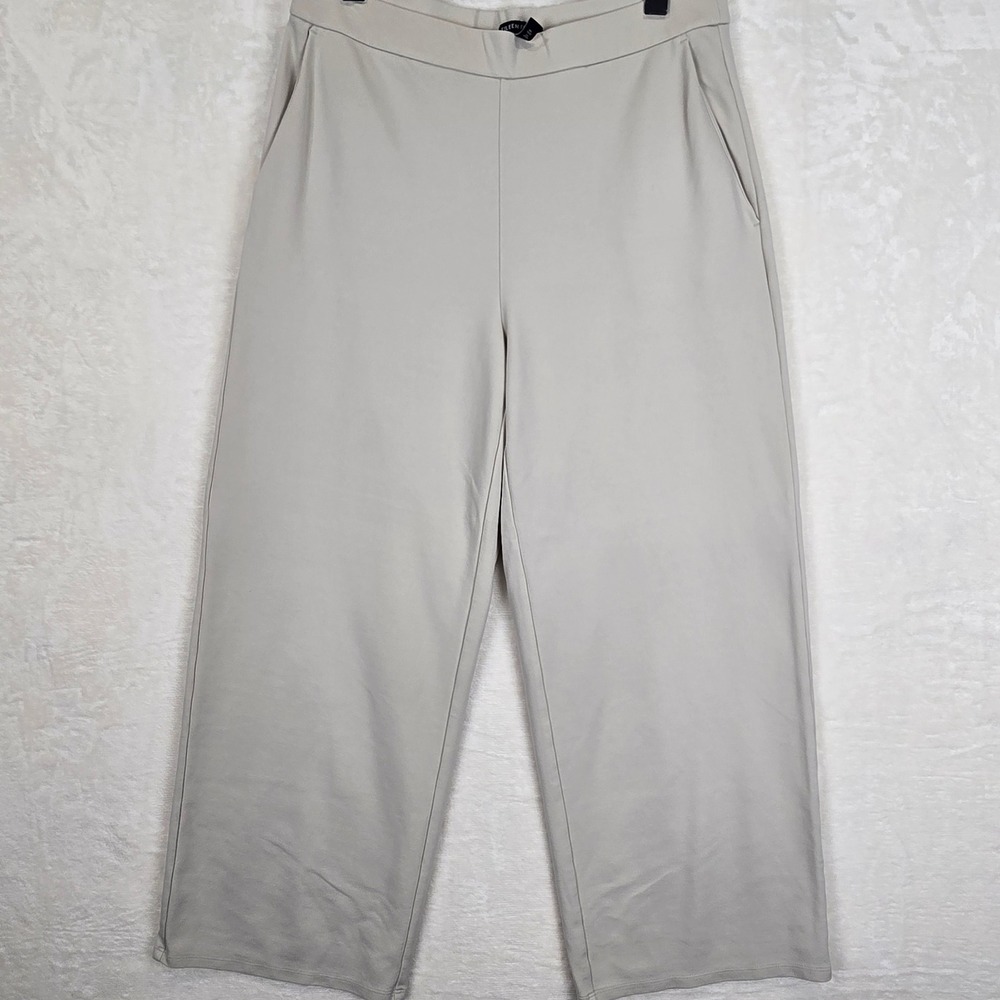 Eileen Fisher Beige Tencel Blend Wide Leg Ankle Pants Womens Medium Stretch